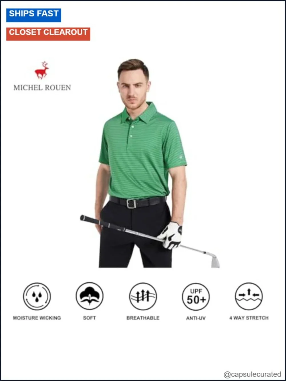 Striped Performance Polo Shirt Golf Tennis Quick Dry